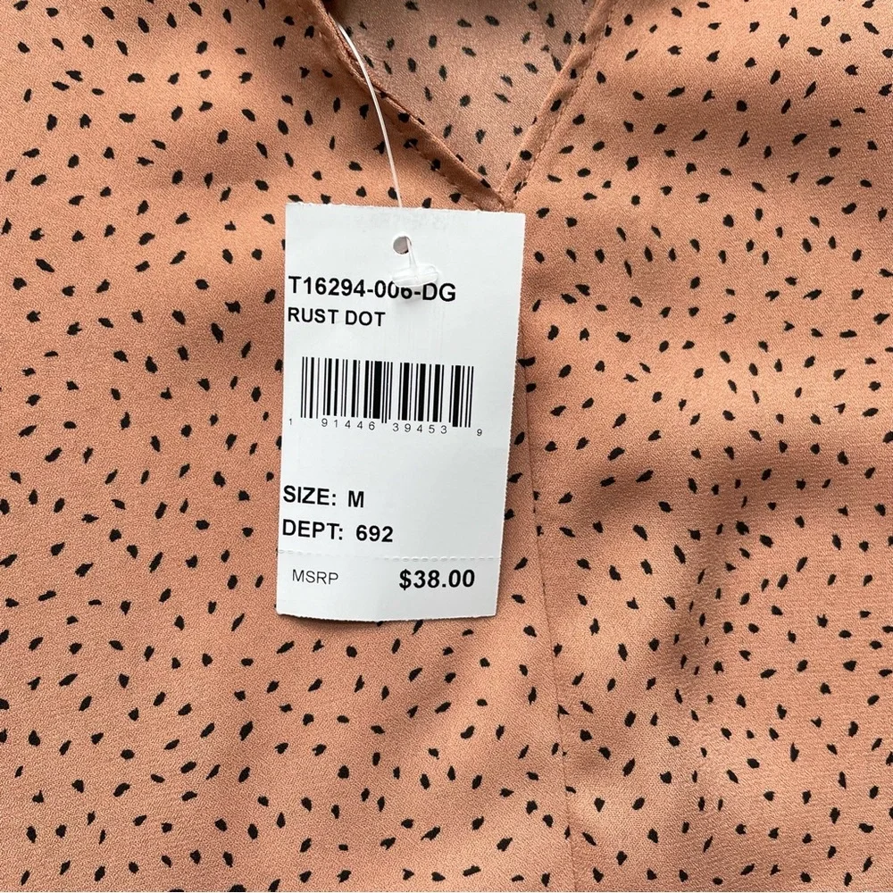 LUSH Rust Dot Camisole Top with Adjustable Spaghetti Straps & Bow in Back-Size M - Picture 10 of 11